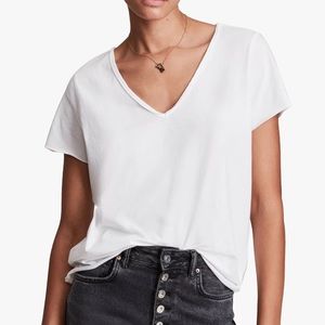 All Saints Emelyn Tonic Tee White V-Neck Tee Shirt Medium Raw Hem